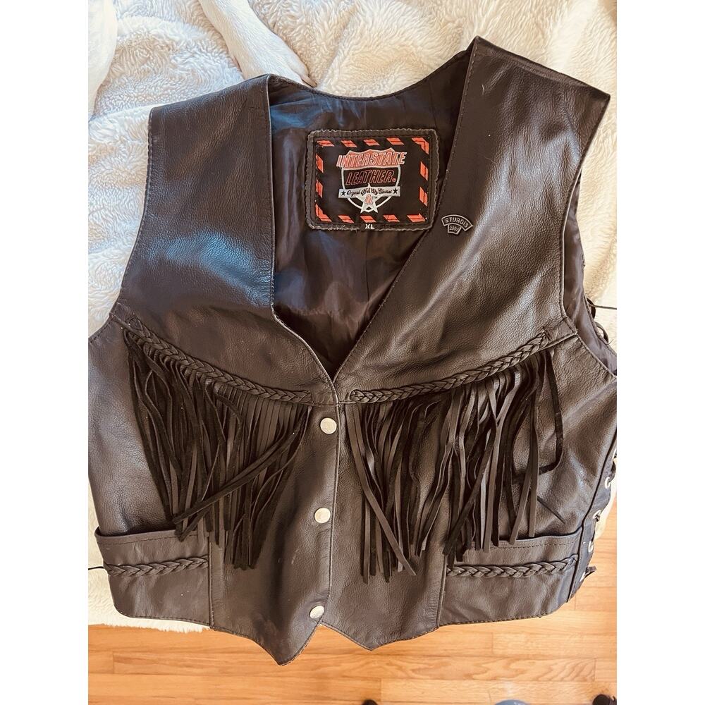 Interstate Leather Vest Womens XL Black Side Lace Biker Moto I1380L